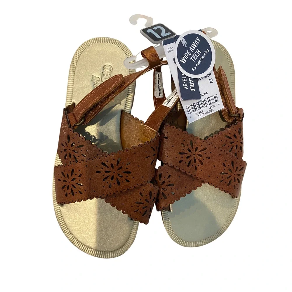 OshKosh Bgosh Toddler Girls Laura Brown Laser Cut Floral Sandals Size‎ 12 NEW